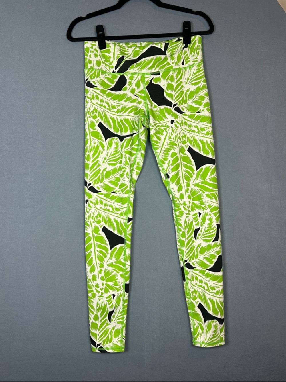 Alo Yoga Leaf Print Leggings Green Black Womens Medium High Rise